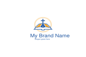 Christian Faith Open Bible Cross Logo with Radiant Sunburst